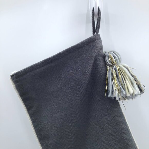 34th & Pine Woven Christmas Stocking Large Tassel Gold Cream Blue Yarn Winter - Picture 5 of 10